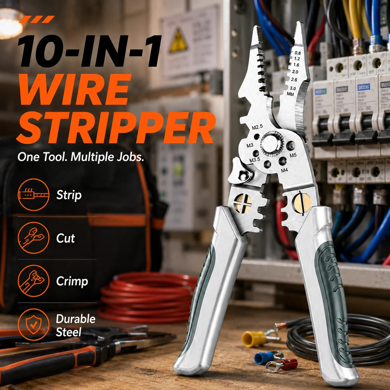 8.5 Inch Multi Functional Industrial Wire Stripper Cutter Crimper Heavy Duty Stainless Steel Electrical Pliers Ergonomic Grip