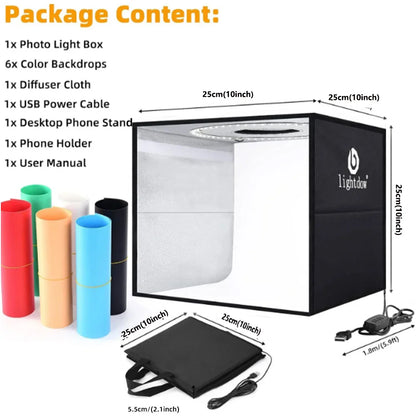 Lightdow Photo Studio Light Box Kit 12"x12"（30x30x30cm） with 120pcs LEDs 6 Backdrops for Photography Portable Dimmable Versat