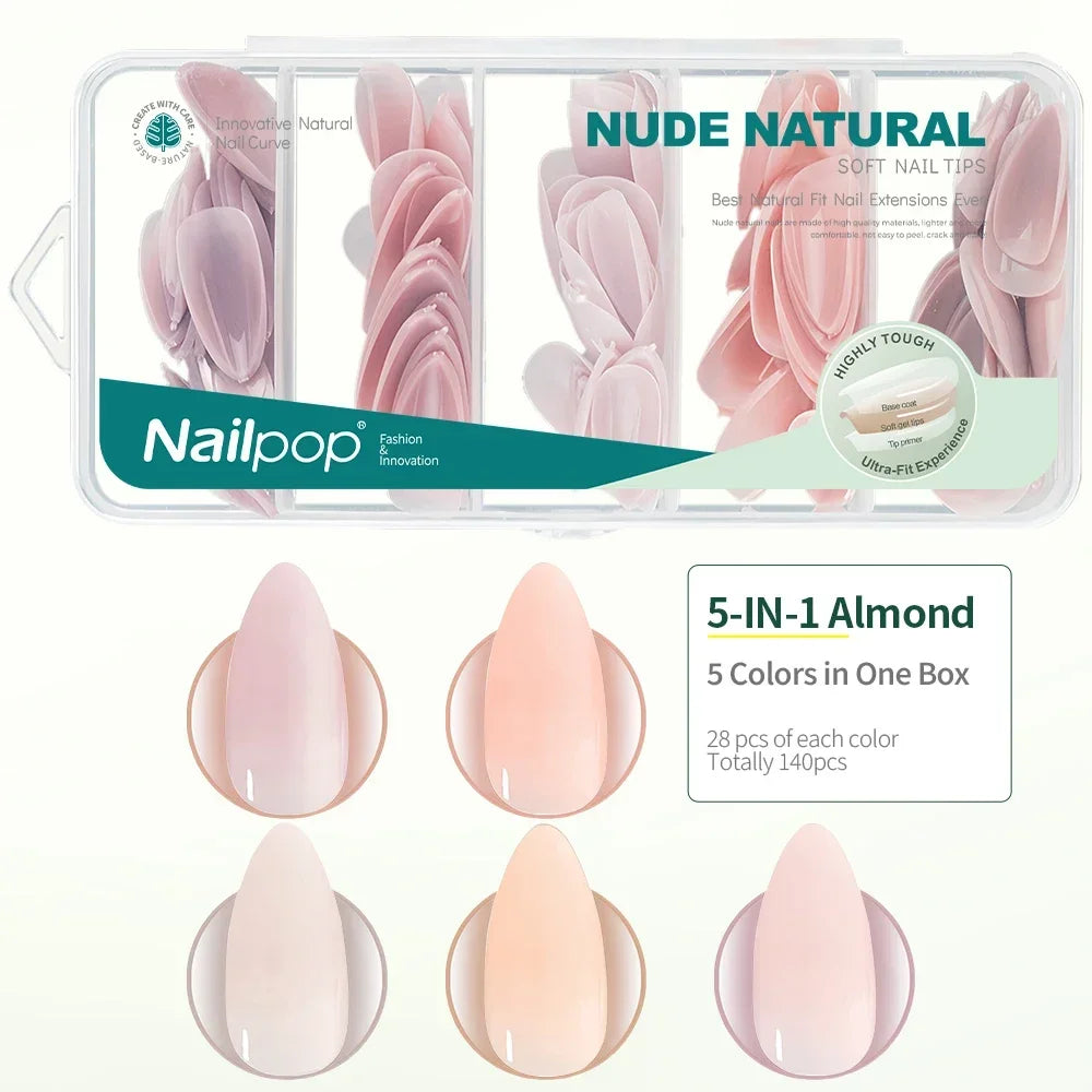 Nailpop 3-IN-1 Nude Natural Soft Nail Tips Set 140PCS Skin Tones Press on Nails Ultra-Fit Gel Nail Extensions Easy Manicure D