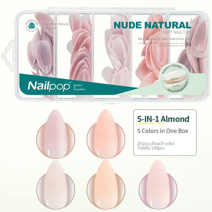 Nailpop 3-IN-1 Nude Natural Soft Nail Tips Set 140PCS Skin Tones Press on Nails Ultra-Fit Gel Nail Extensions Easy Manicure D