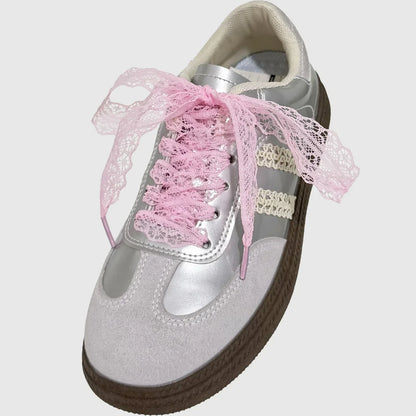 Lace Shoelaces for Women Casual Shoes 2.9CM Width Flat Shoelace for Sneakers Black White Shoe Laces Accessorices