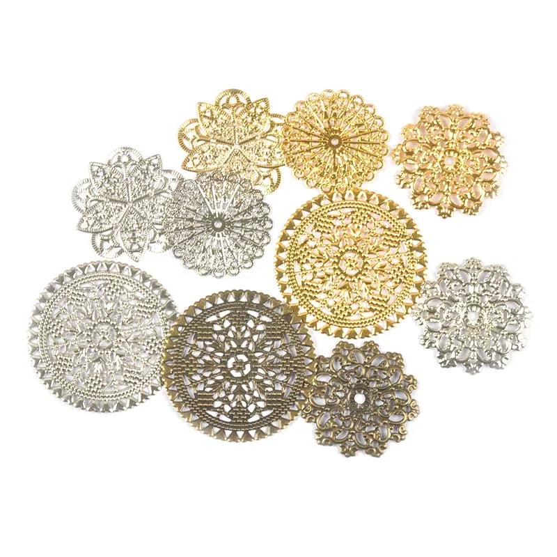Round Flowers Filigree Wraps Connectors Metal Crafts Supplies For DIY Jewelry Accessories Findings Making Scrapbook Home Deco