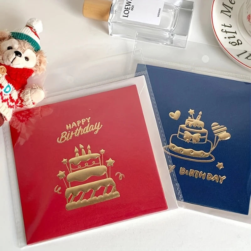 3D Happy Birthday Card Christmas Gift Card Birthday Cake Pop-Up Greeting with Envelope Christmas Invitation Cards
