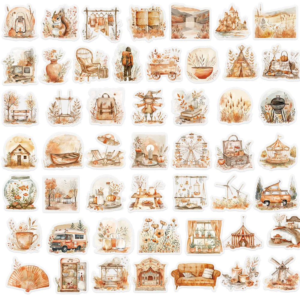 50PCS Watercolor Clip Art Stickers Exquisite Handheld Materials Phone Cases Laptop Suitcases Water Cups Waterproof Stickers