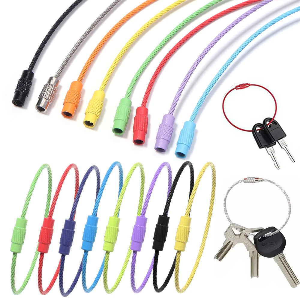 10pcs/lot Stainless Steel Wire Keychains Colorful Round Cable Loop Screw Lock Rope Rings For DIY Keyrings Key Chains Accessor