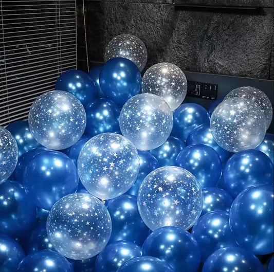 Metal Blue Thick Transparent Starry Sky Latex Helium Balloon Set for Birthdays Weddings Blue Theme Balloon Graduation Decorat