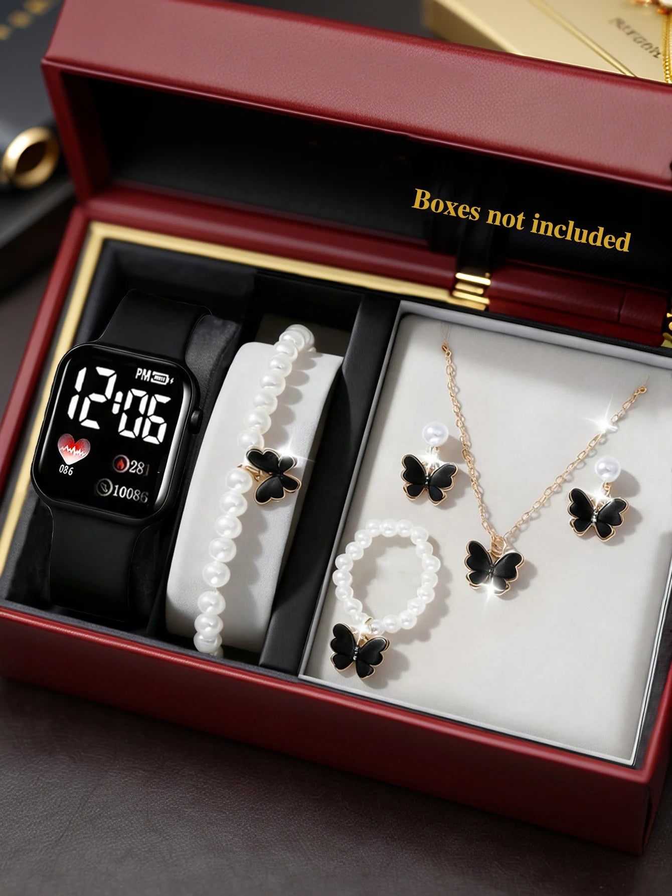 Love Pattern Electronic Watch And Butterfly Accessories Set Birthday Gift (No Box Included)