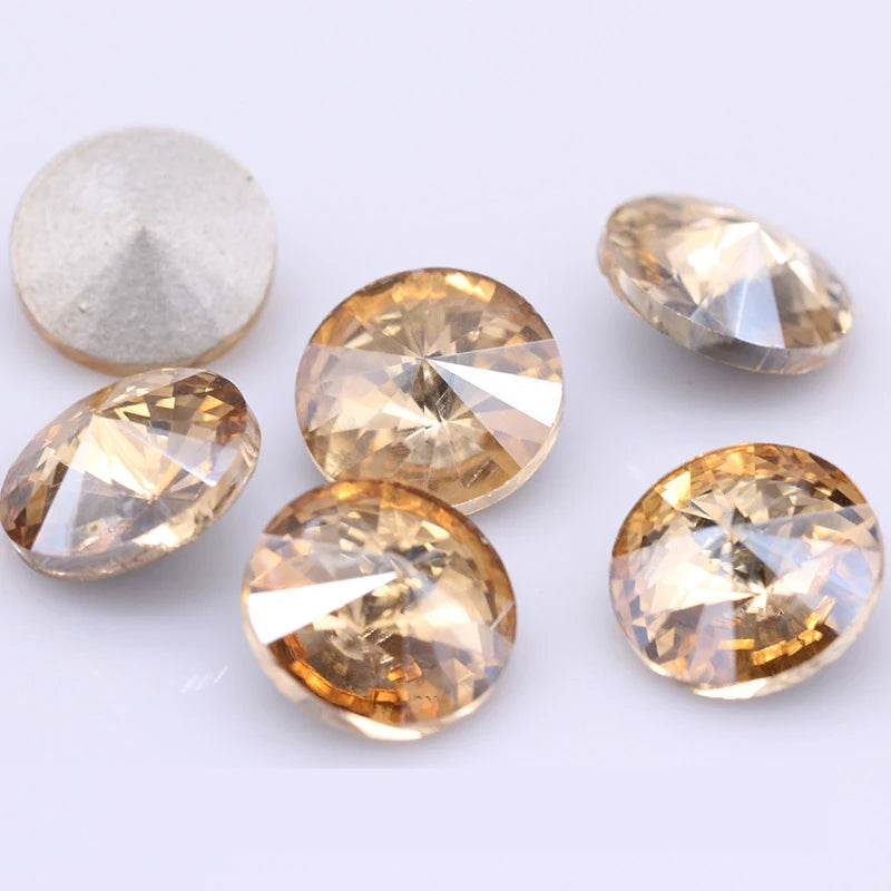 Fantastic 6/8/10/12/14/16/18/25MM Rivoli Cabochons Round Fancy Rhinestone Crystal For Applique Clothing Garment Decoration Be