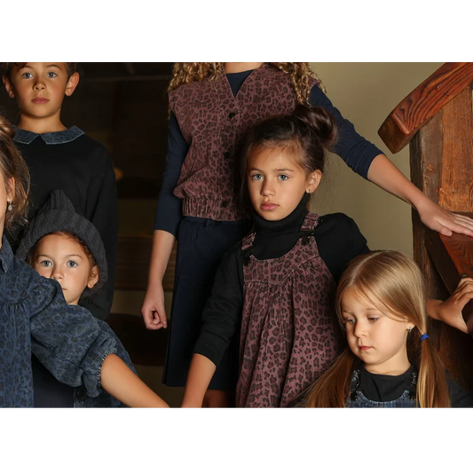 Ali Co AW26 denim leopard collection boys girls clothing dress skirt shirt vest and overalls