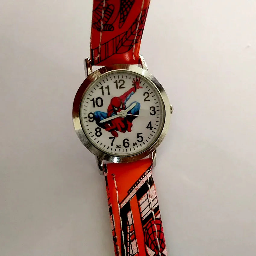 Disney SpiderMan Watch Cute Cartoon Watch Kids Watches Boys Christmas Gift Leather Quartz Watch - orange