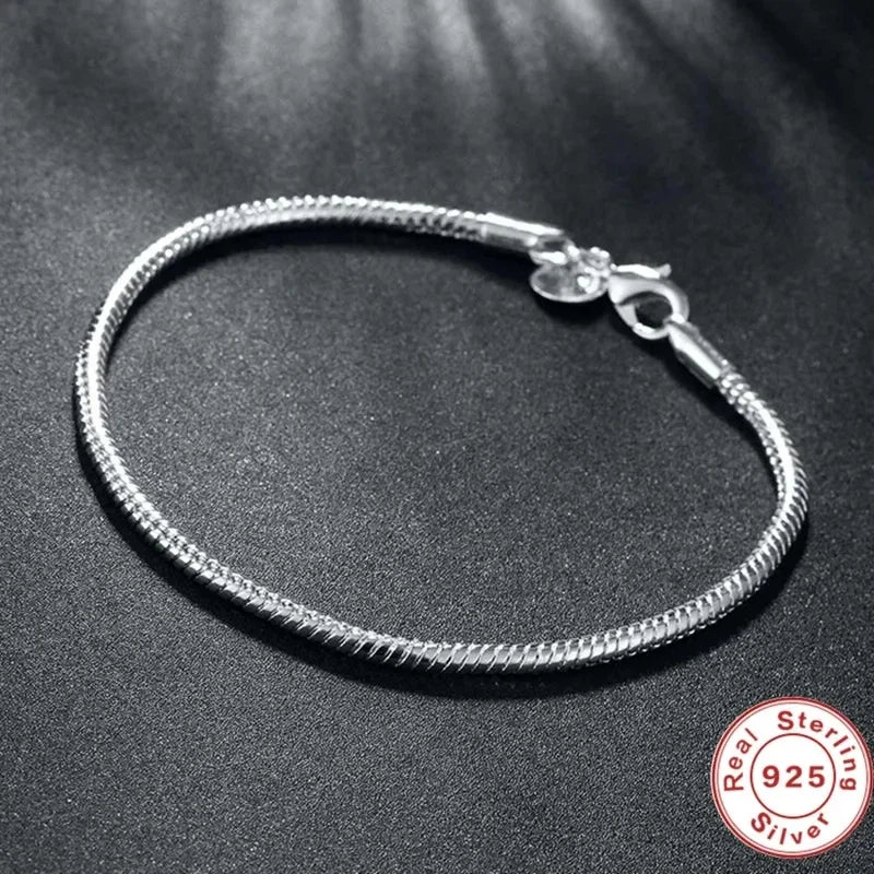 Handmade Original Fine Jewelry 925 Sterling Silver Charm Bracelet Soft Smooth Snake Bone Bracelets for Women - H187 / 19cm