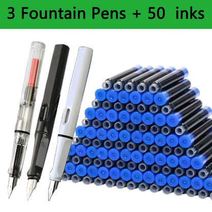 53Pcs Fountain Pen Replaceable Ink Set Black/Blue/Red ink EF School Pens Office Supplies Stationery for Writing Calligraphy P