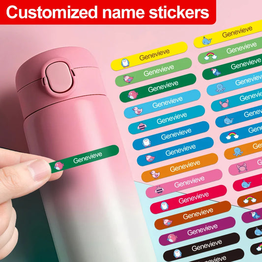 Custom Waterproof Name Stickers for Kids - Personalized Animal Designs Eco-Friendly Labels for School Bags, Books & Stationer