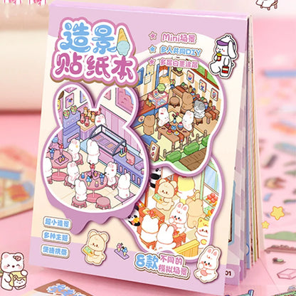 21-Piece Cartoon Miniature Scene Sticker Book - Mini 3D Cottage Journal Materials, DIY Creative Handmade Collage Decals