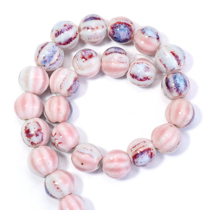 1 Strand Pumpkin Shape Stripe Ceramics Beads Colorful Floral Glaze Beads for Jewelry Making DIY Loose Spacer Beads Accessorie