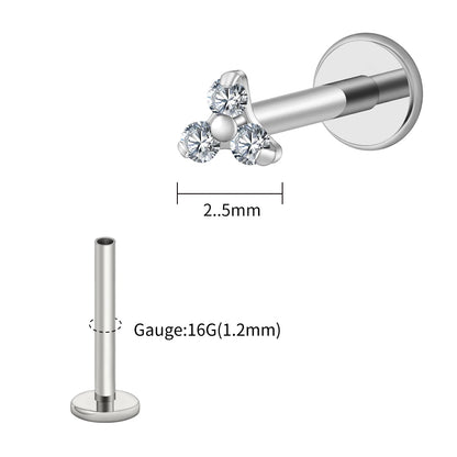 Right Grand ASTM F136 Titanium Tiny Trinity CZ Labret Stud 16G Triple CZ Flower Cartilage Earring Nose Medusa Earlobe Piercin