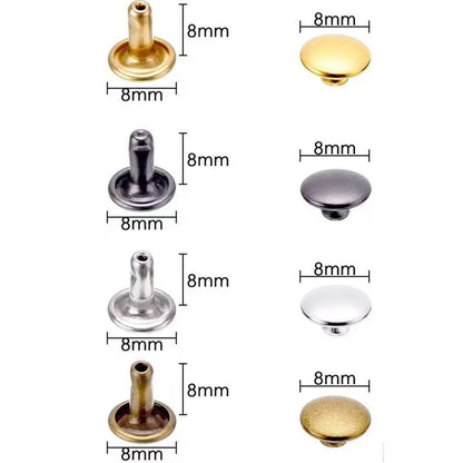 100sets 6-8mm Metal Double Cap Round Rivets Studs Collision Nail Spike Rock Leather Craft Shoe Bag Belt Garment Bracelet DIY