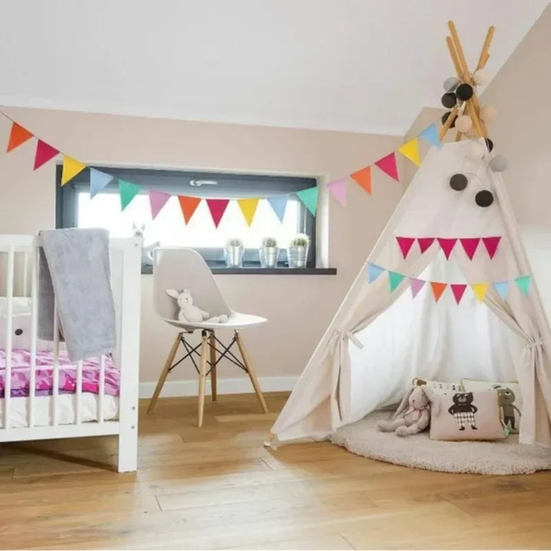 Multicolor Triangles Flags Burlap Linen Banner Pennant for Happy Birthday Party Wedding Decoration Candy Bar Hanging Flags