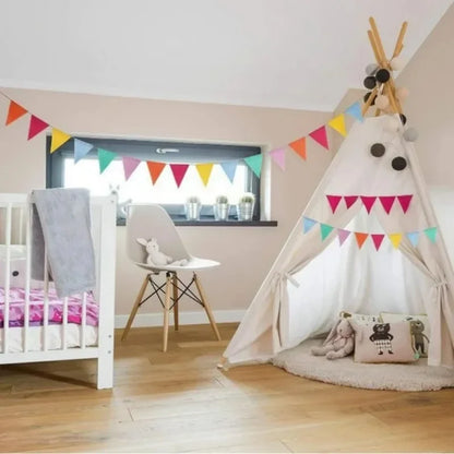 Multicolor Triangles Flags Burlap Linen Banner Pennant for Happy Birthday Party Wedding Decoration Candy Bar Hanging Flags