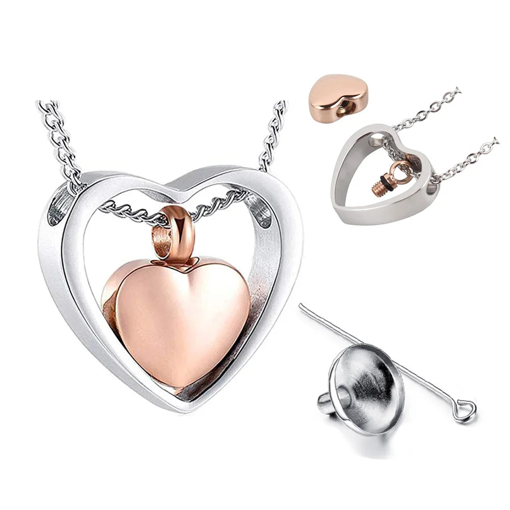 Cremation jewelry double heart ashes necklace 4 colors ashes pendant keepsake waterproof ashes holder jewelry-custom engravin