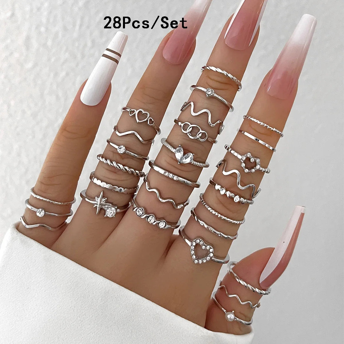 30Pcs Bohemian Geometric Knuckle Rings Set For Women Gold Silver Color Finger Ring Girls Fashion Party Jewelry Accessories - 
