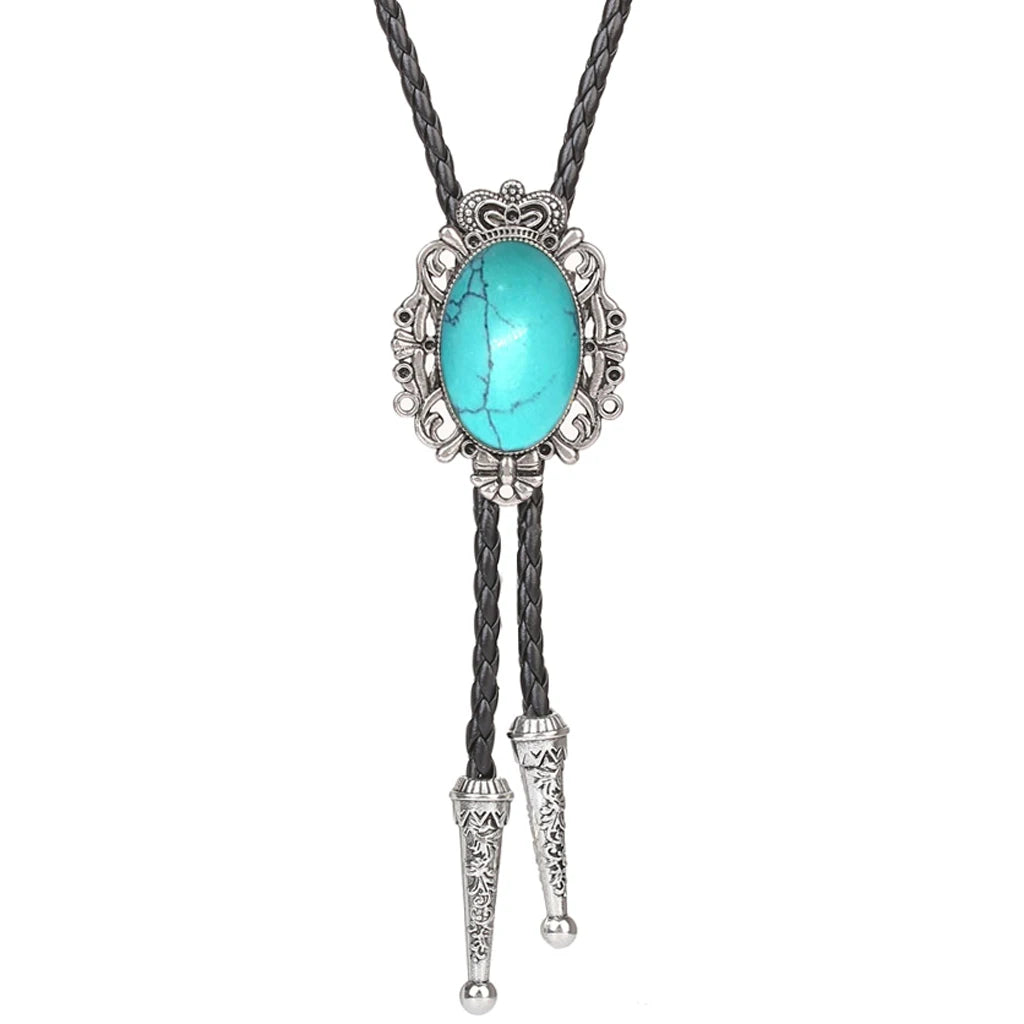 Bolo Tie Western Cowboy Opal Rodeo Leather Necktie - 07