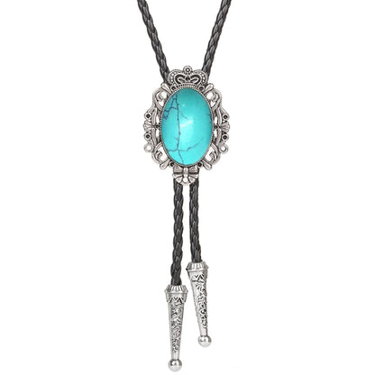 Bolo Tie Western Cowboy Opal Rodeo Leather Necktie - 07