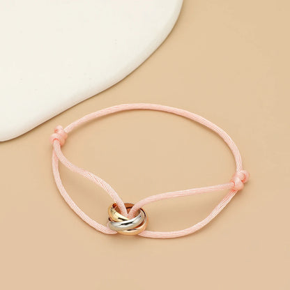 Simple Fashion Unisex Bracelet 3 Metal Round Circle Accessory Adjustable Men's Rope Bracelet for Women Jewelry Gifts - light 