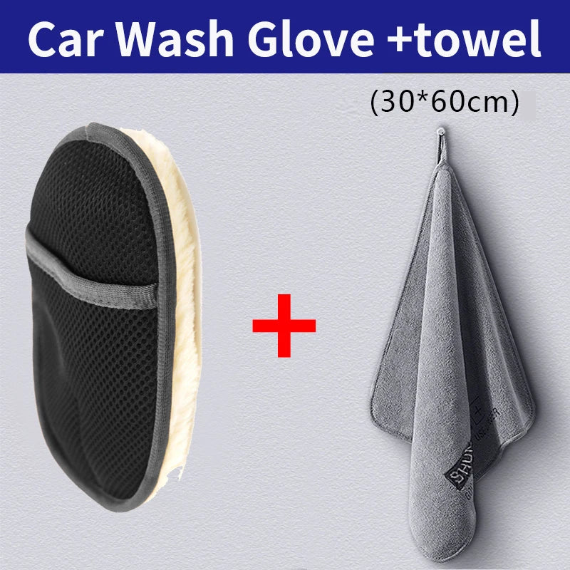 Car Styling Wool Soft Car Washing Gloves Cleaning Brush Motorcycle Washer Care Products Plush Car Wash Gloves - gloves X towe