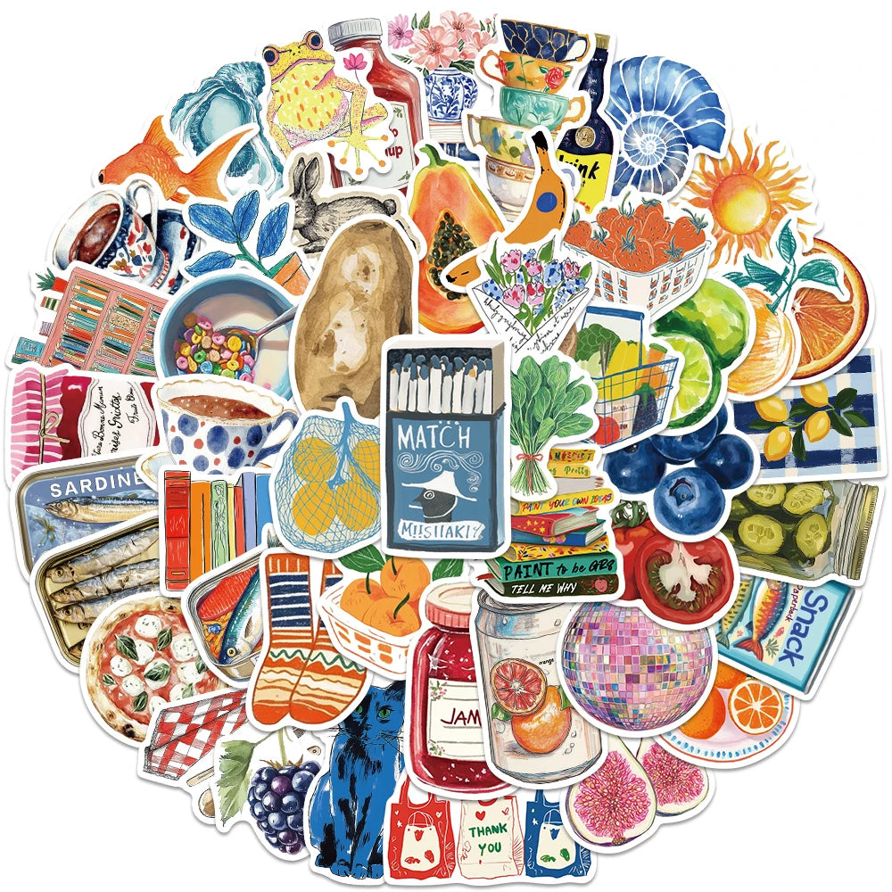 50pcs Vintage Painting Stickers Art Stickers Cartoon Graffiti Decal DIY Scrapbook Journal Luggage Skateboard Decorative Stick