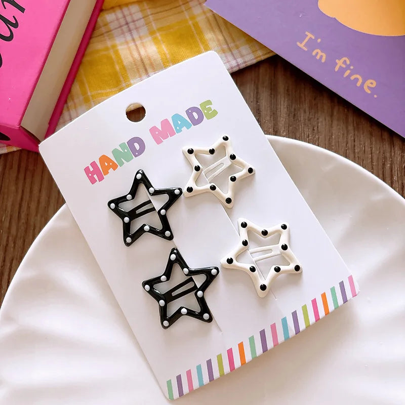 Rhinestone Vintage Polka Dot Star Hair Clips Set Japanese Sweet Girlish Heart Geometric Flyaway BB Clips Kids Versatile Hairp