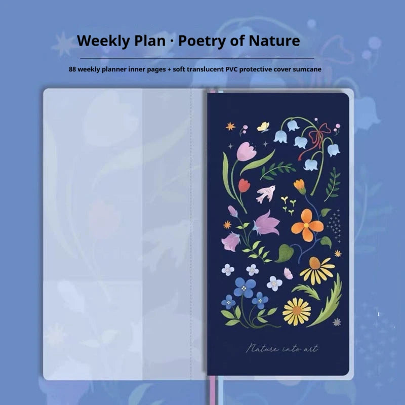 Kinbor Original Undated Weekly Planner, Illustrated Hardcover Journal with Two Pages Per Week, Portable To-Do List Notebook S