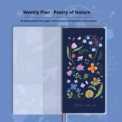 Kinbor Original Undated Weekly Planner, Illustrated Hardcover Journal with Two Pages Per Week, Portable To-Do List Notebook S