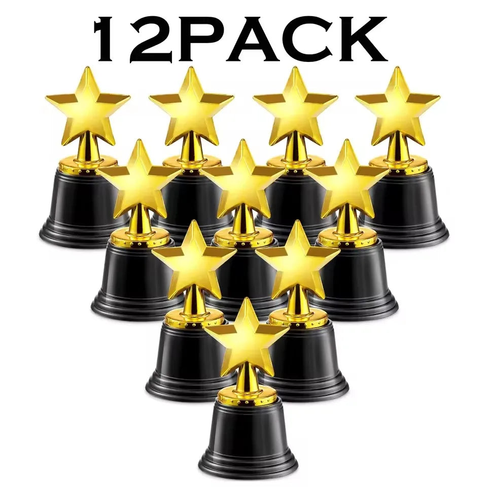 Gold Trophy Award Mini Trophies Bulk- (Pack of 6/12/24/36) 4-7 Inch Tall Plastic Golden Statue Award, Party Themed Decoration