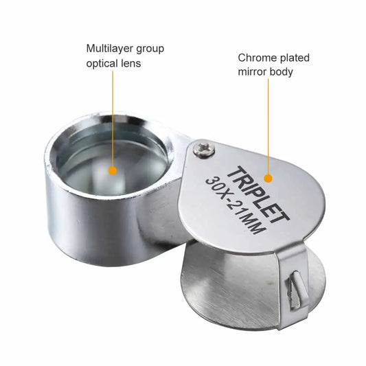10-30X Pocket Loupe Magnifier Jewelry Magnifying Glass Foldable Diamond Lupa Triplet Jewelers Eye Glass Tool Reading Magnifie