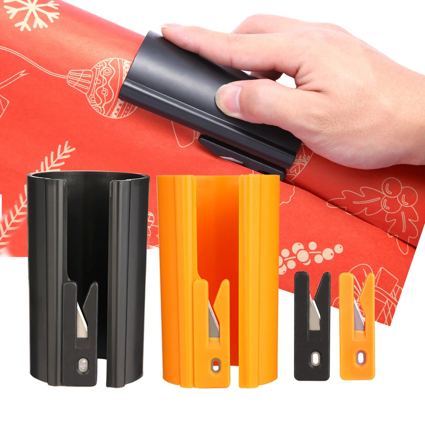 HORN Sliding Wrapping Paper Cutter - Easy-Glide Gift Wrap Trimmer for Christmas & Birthdays, Durable ABS，, Orange/Black