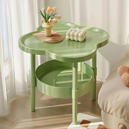 Round Side Table With Storage Shelf Space-Saving Lightweight For Living Room And Bedroom