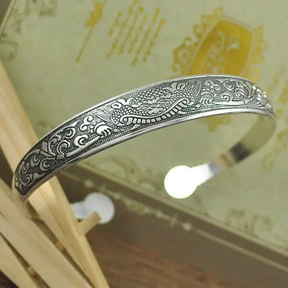 Retro Cuff Bracelets Tibetan Silver Metal Carving Fish Elephant Flower Bangles Vintage Gypsy Jewelry Female Gifts - 06