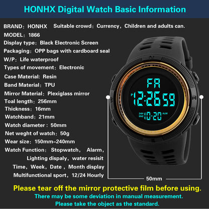 Men Digital Sports Watch Waterproof Casual Luminous Stopwatch Alarm Simple Army Watch for Running Climbing Fishing