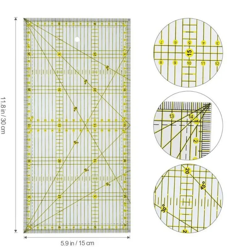 15*30 Quilters Ruler with Double Colored and Grid Lines Patchwork Ruler Acrylic Sewing Ruler for Sewing Quilting Cutting Rule