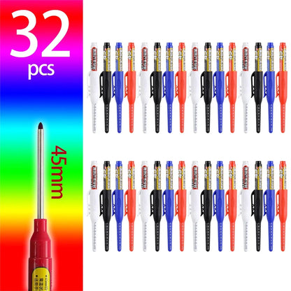 4-60Pcs 45mm Long Nib Head Carpenter Pen Deep Hole Marker Pens Black/Blue/Red/White for Measuring Woodworking Hand Tools - mi