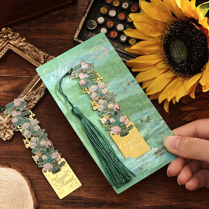 1 Pc Vintage Artistic Metal Bookmark, Hollow Painting Design With Long Tassel For Office Book Lovers Reading Gift Stationery 