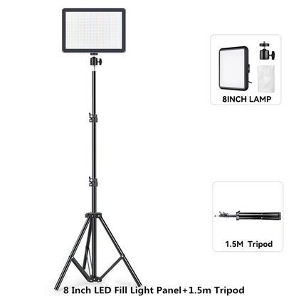 8/12 Inch LED Photography Video Panel Light Photo Studio Lighting Kit For Shoot Live Streaming Youbube With Tripod Stand - 8 