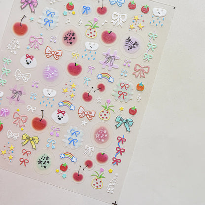 Balloon Puppy Jelly 5D Nail Art Stickers 3D Cute Love Bows Cherry Adhesive Nail Stickers Manicure Decals DIY Nail Accessories