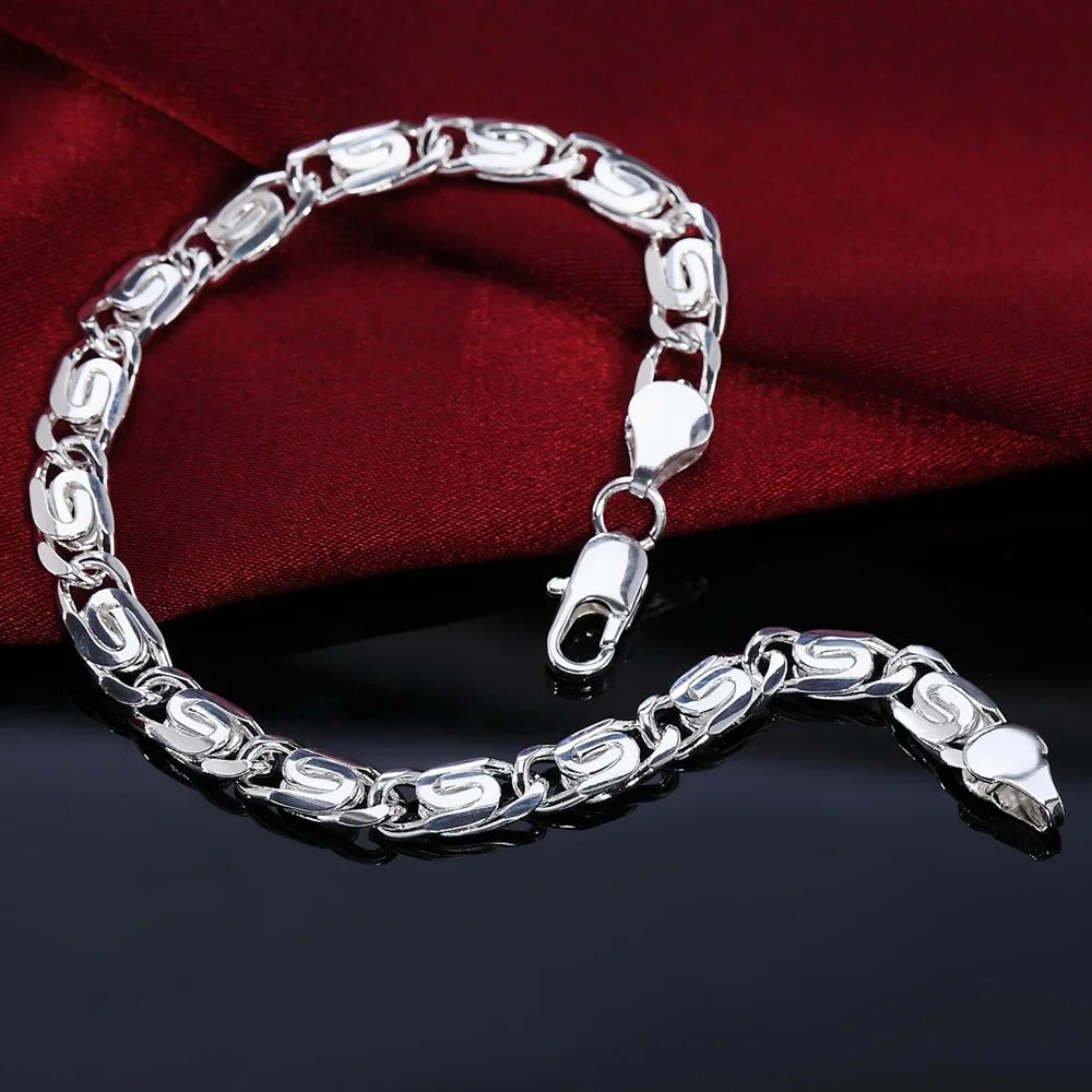 Fine Noble 925 Sterling Silver Solid Chain Bracelet For Women Men Charm Party Gift Wedding party Fashion Jewelry - LH008