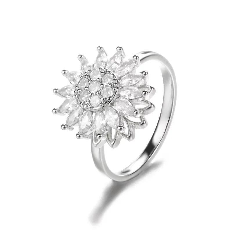Anti Stress Anxiety Fidget Rings for Women Stainless Steel Sunflower Sun Star Spinner Ring Christmas Jewelry Gifts - JZ3825P