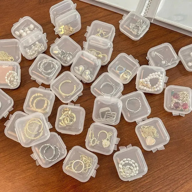 Mini Plastic Jewelry Storage Box Square Transparent Flip Portable Pill Container Jewelry Holder Packaging Earrings Display Ca
