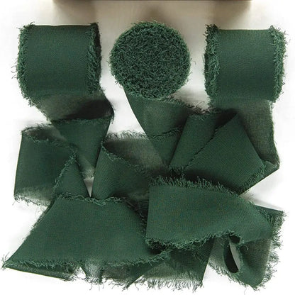3 Roll/set 5m Frayed Edged Satin Handmade Chiffon Silk Ribbon For Wedding Invitation Bouquets Birthday Party DIY Decoration G
