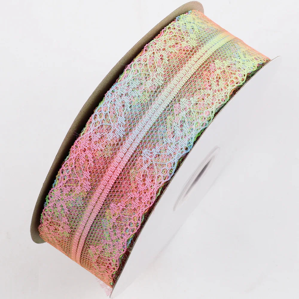 4cm 5yards Colorful Rainbow Net Fashion Ribbon Lace Trim Wedding DIY Dress Garment Edging Bag Decoration Accessories Bows H80