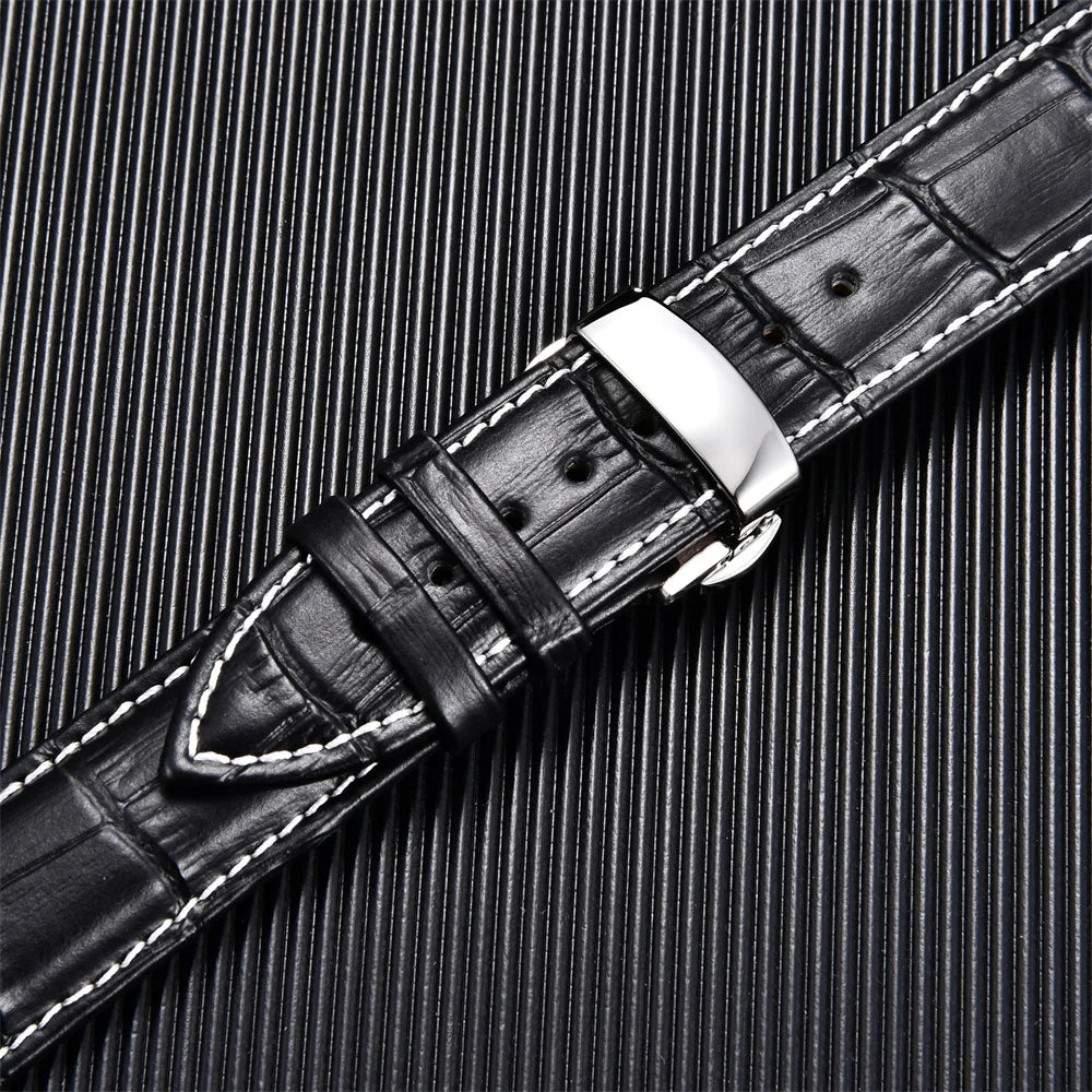 Genuine Calfskin Leather Watchbands Business Replace Watch Band 18mm 20mm 22mm 24mm With Butterfly Buckle Wristwatch Strap